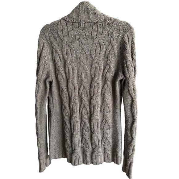 The Limited size M taupe brown cable knit shawl collar metallic thread cardigan - Picture 3 of 7